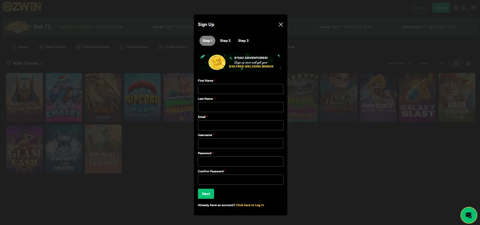 How to register a new account and log in to Ozwin casino